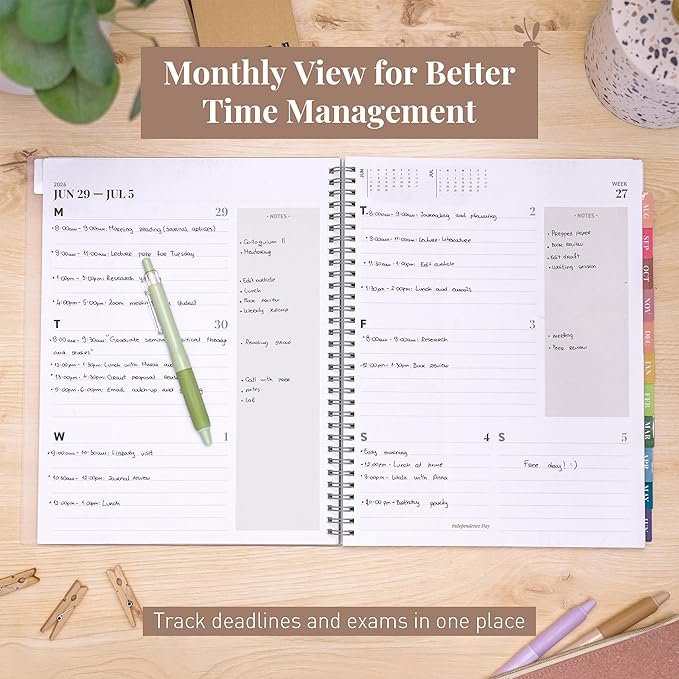 Rileys Academic Planner 2026-2027, Daily, Weekly & Monthly Planner, July 2026 - June 2027, Student Notes Pages, Twin-Wire Binding, Weekly Agenda for School & Work (8.5 x 11-Inches, Black)