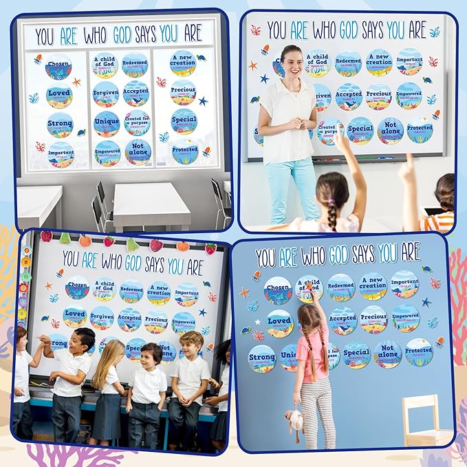 Christian Bulletin Board Decorations Inspirational Jesus Bulletin Board Sets Summer God Says You Are Religious Classroom Wall Decor VBS Motivational Cutouts for Sunday School Home Church Supplies