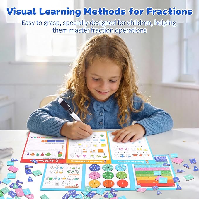 Magnetic Fraction Educational Puzzle, 120 Pcs Magnetic Fraction Puzzle for Kids, Math Manipulatives for Elementary School, Montessori Fraction Manipulatives Learning Toys for Kids