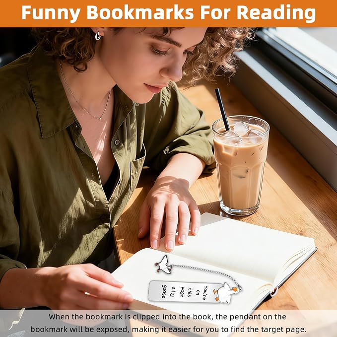 2Pcs Cat Silly Goose Bookmark Funny Gifts for Men Women Book Lover Cute Metal Book Mark Stainless Steel Bookmark Reading Lover Gifts Accessories Unique Friend Coworker Teacher Gift Birthday Gift