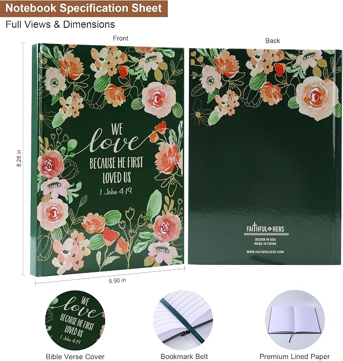 Faithful Hers Bible Cover Case for Women 3pcs Bible Bag Set with Notebook and Bookmark Woman PU Leather Book Carrying Case for Lady Bible Case Christian Gifts for Christmas Thanksgiving Day