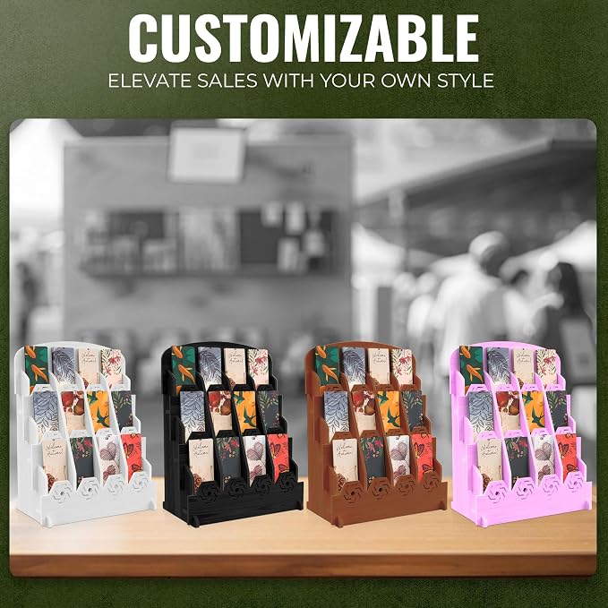 HOTCAN Bookmark Holder Display Stand for Vendors | Wooden Bookmark Booth Display Items with 12 Shelf Pockets | Customizable Space and Mobile Friendly Design Ideal for Craft Fairs, Vendor Booths, Shops