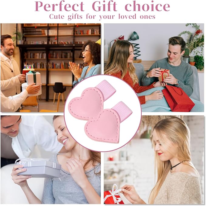 2PCS Magnetic Leather Bookmarks with Pen Clip Heart-Shaped Magnetic Pen Holder Cute Gift for Book Lover Readers Book Accessories for Women Girls Notebooks Journals Calendars Standard (Pink)