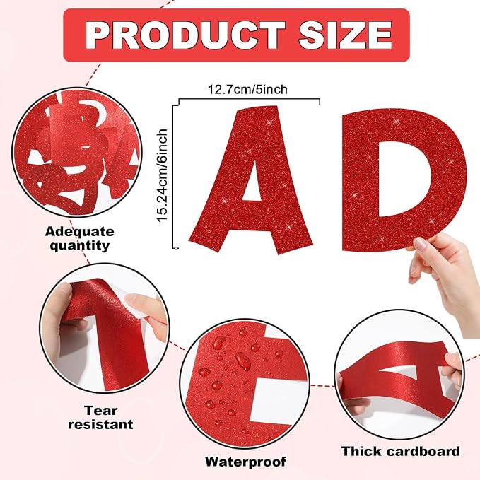 150 PCS Large 6" Bulletin Board Letters Set, Glitter Red Classroom Alphabet Cutout Letter for Bulletin Board Display Home School, A Great Helper to Inspire Students' Learning Interest