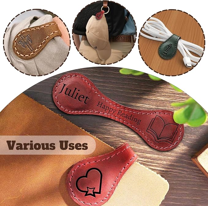 Personalized Leather Magnetic Bookmarks for Women Custom Engraved Motivational Text Book Marker Clip Gift for Book Lover Readers Women Kids(Leather Magnetic Bookmark)