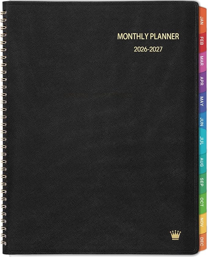 2026-2027 Monthly Planner - 18 Monthly Planner/Calendar 2026-2027, Jul. 2026 - Dec. 2027, 8.86" x 11.4", Calendar Planner with Colorful Tabs, Faux Leather, Pocket, Note Pages, Twin-Wire Binding