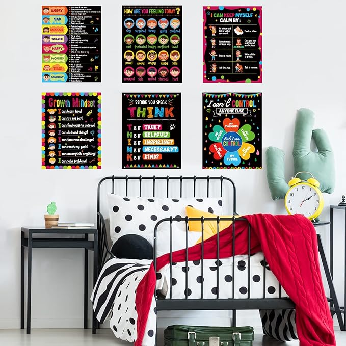 gisgfim Feelings Posters, 6 Pieces Wall Art for Classroom, Coping Strategies for Kids, Behavior Management Posters, Emotions Chart, Calm Down Corner Decorations
