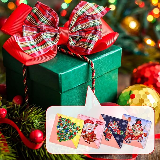 Christmas Diamond Art Bookmarks, 4 PCS Cute Diamond Art Bookmarks for Book Lovers, Christmas Gift DIY Diamond Art Accessories, Diamond Art Kits for Adults