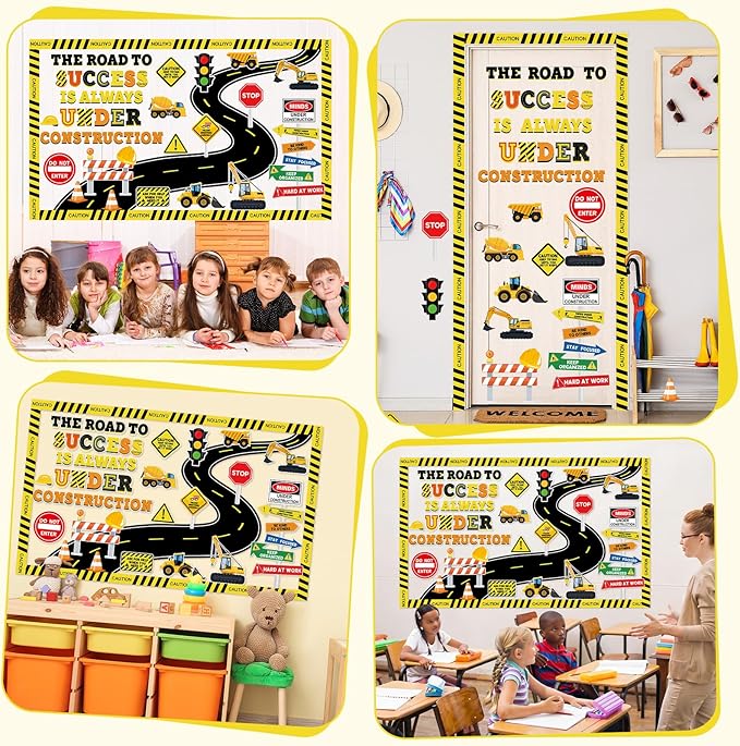 Construction Bulletin Board Decorations Road to Success Cutouts Construction Positive Sign Classroom Decor Traffic Inspirational Bulletin Board for Classroom Chalkboard Back to School Supplies