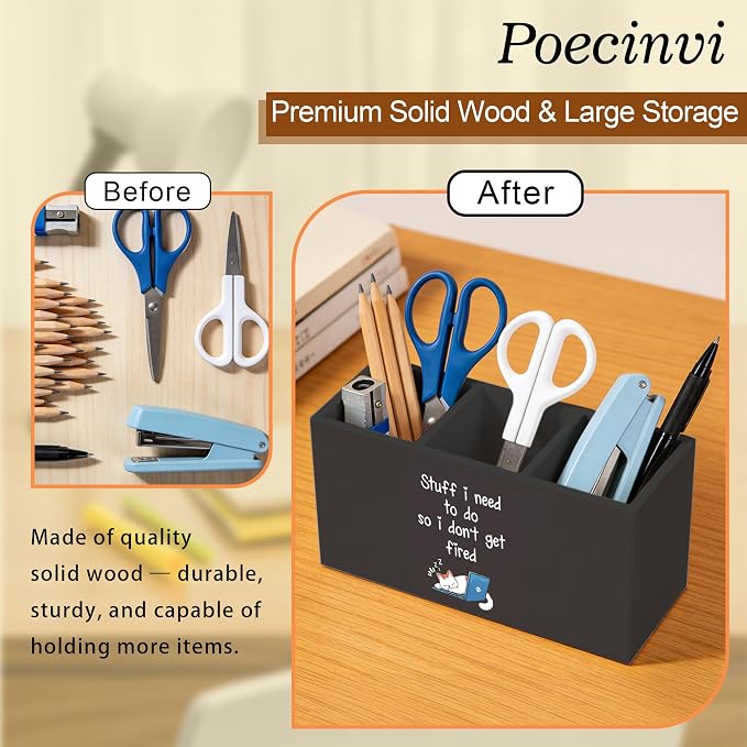 Funny Cat Pen Holder for Home Office Desk, Funny Office Gifts for Cat Lovers, Stuff I Need to Do So I Don't Get Fired Wooden Box Sign Pencil Holder for Desk Shelf Organizer
