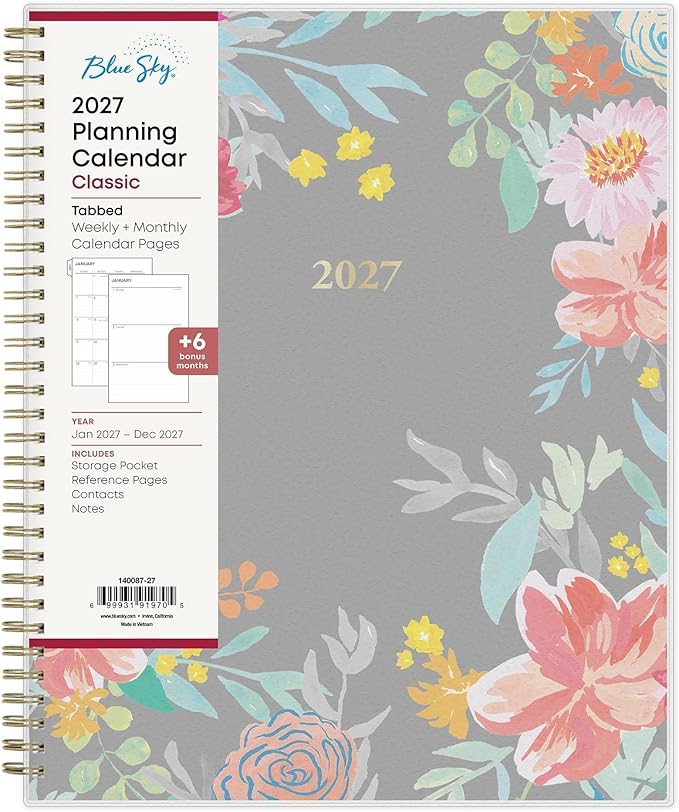 Blue Sky 2027 Weekly and Monthly Planner Calendar, January 2027 - December 2027, 8.5" x 11", Flexible Cover, Laminated Tabs, Durable Twin Wire Binding, Storage Pocket, Sophie