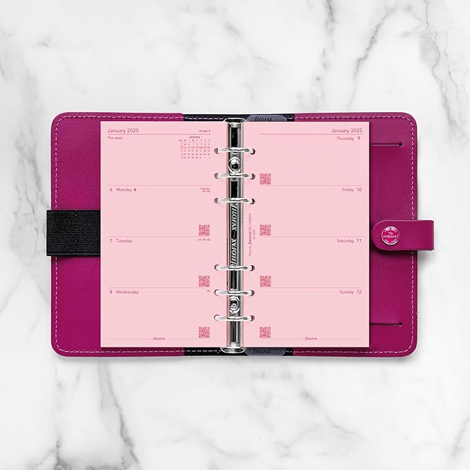 Filofax Calendar Diary Refill, Personal/Compact Size, Week-to-View, Pink Paper, Unruled, English, 2025 (C68478-25)