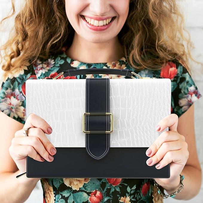 DEHITE Bible Cover Case for Women – Bible Carrying Bag for Women – Black and White Large Purse Case – Fits Book 9.8x7.4 x1.9 in – Pen Slots – Zippered Pocket – Shoulder Strap – Premium PU Leather