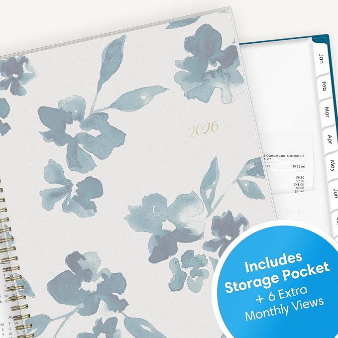 Blue Sky 2026 Weekly and Monthly Planner Calendar, January 2026 - December 2026, 8.5" x 11", Flexible Cover, Laminated Tabs, Durable Twin Wire Binding, Storage Pocket, Bakah Blue