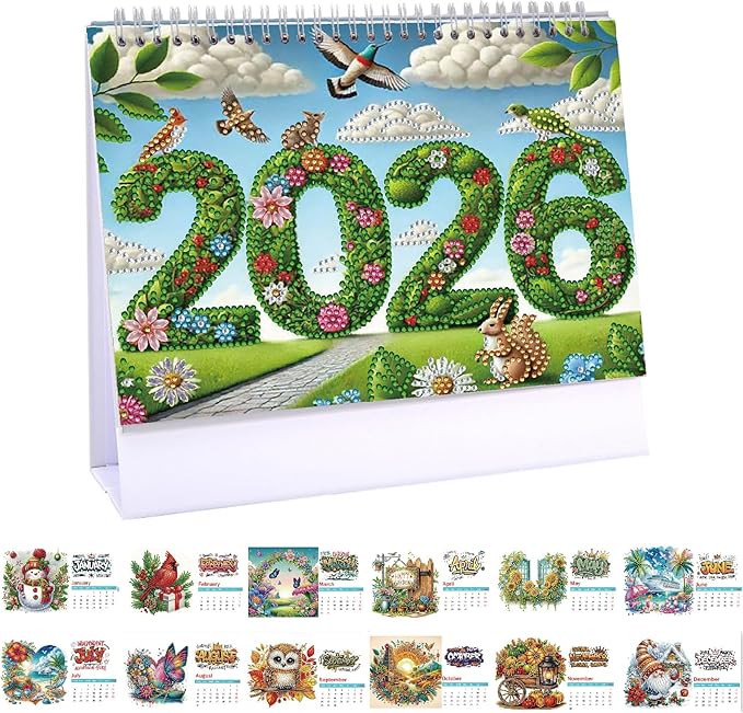 2026 Standing Desk Calendar DIY Diamond Art Painting Monthly Flip Desktop Calendar with To Do List Calendars Planner for Home Office-2026-D