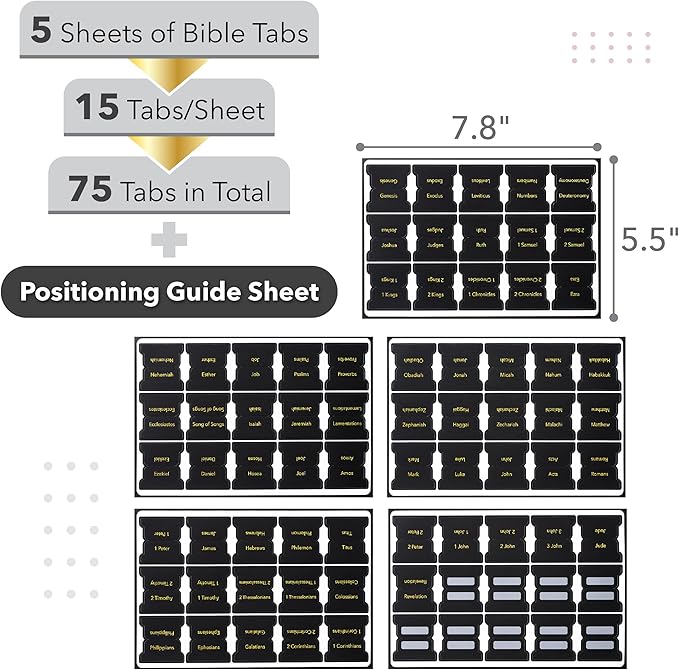 Mr. Pen- Laminated Bible Tabs, 75 pcs, Black, Gold Foil Embossed Lettering, Easy-to-Read & Apply, Tear Resistant Index Tabs for Women and Men, Bible Tabs for Men, Prayer & Scripture Navigation