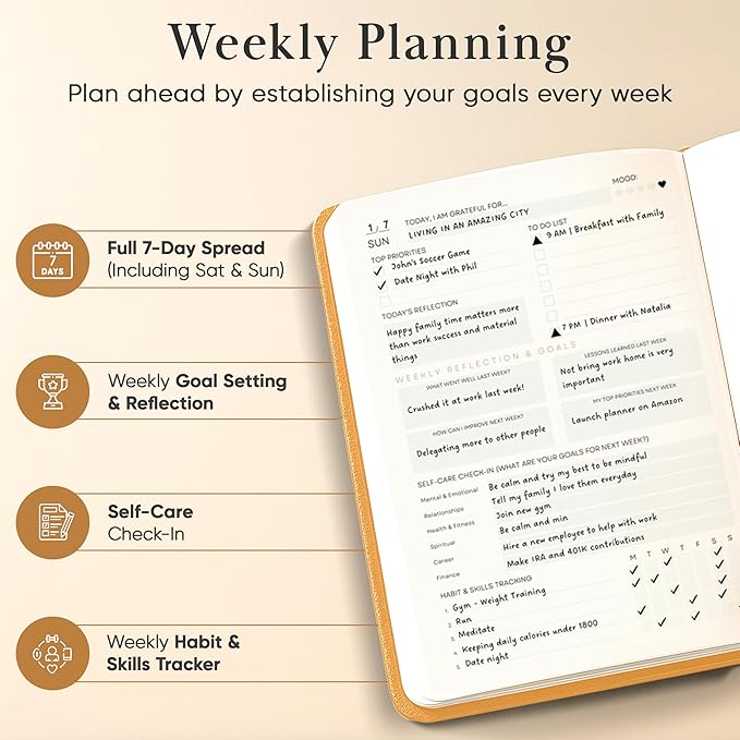 2026 Planner, Daily Journal & Gratitude Journal All-In-One with To Do List, Self Care Prompts & Habit Tracker - 5 x 8 - Orange