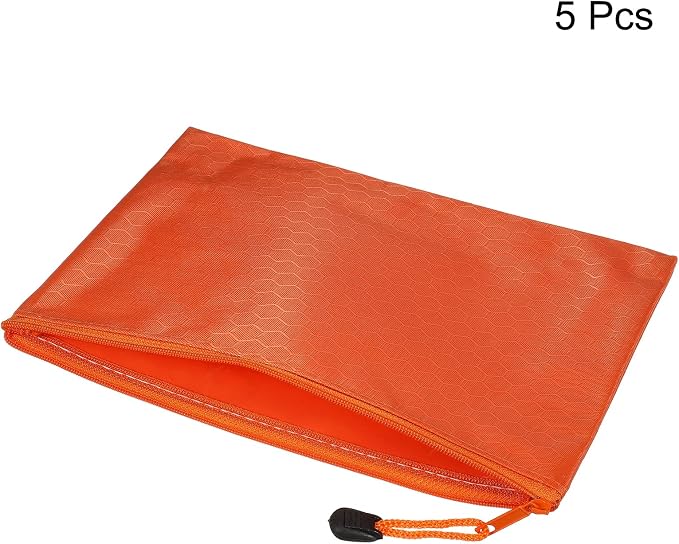 PATIKIL Waterproof Zipper File Bags, 5 Pack A5 Size Document Pocket Storage Organizer Pouch for Travel Office Supply, Orange