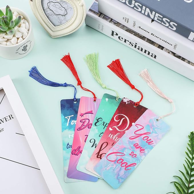 20 Pieces Inspirational Quote Bookmark with Tassel Motivational Bookmarks Positive Page Marker for School Office Students Bookworm Presents, 10 Designs