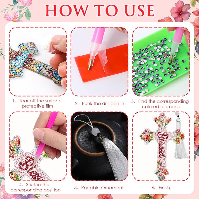 Cross Diamond Painting Bookmarks - 8PCS 5D Diamond Art Bookmark Kits with Tassel Bible Verse Rhinestone Page Marks Inspirational Christian Bookmarks for Reading Lover Book Decor DIY Crafts Gift