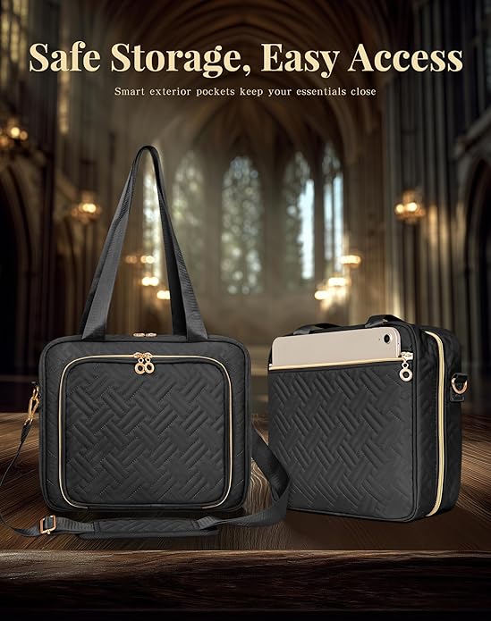 Bible Cover Case for Women, Large Bible Bag and Carrying Case with Zipper & Shoulder Strap, Bible Study Supplies Organizer