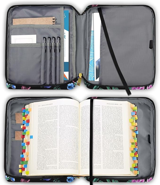 Bible Cover for Women, Bible Holder, Bible Cover Carrier Carrying Organizer Bag, God is Within Her She Will Not Fall, Zipper and Pockets for Standard Size Bible, Gift for Women（Chalk Drawing）