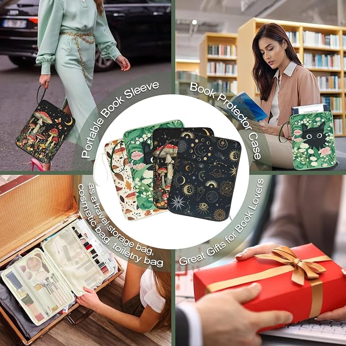 Sun and Moon Book Sleeve Cover, Mysterious Tarot Eye Protector Case With Zipper, PU Leather Waterproof Cover Bag, Portable Pouch for Paperback Hardcover Lovers Gifts