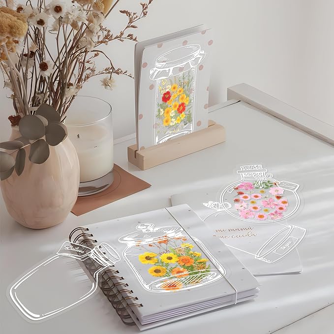 Large Size Transparent Dried Flower Bookmarks, 40 PCS Handmade DIY Flower Page Clips,World in Bottle-Making Stunning Herbarium(Glass Bottle and Mason Jars)