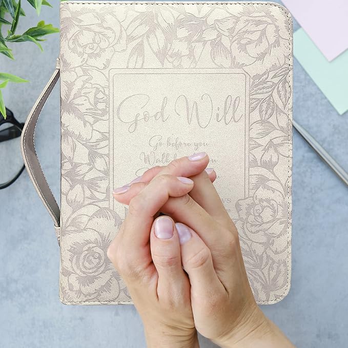 DEHITE Bible Cases for Woman — Leather Bible Covers for Women — Carrying Bag for Woman — Pen Slots — Zippered Pocket — Premium Faux Leather Holder — Christian Floral Accessories