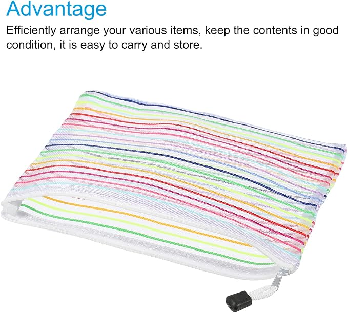 MECCANIXITY Mesh Zipper Pouches, A5 Colorful Pencil Case Document File Bags Storage Organizer for Office Supply Travel Accessory, White Pack of 6