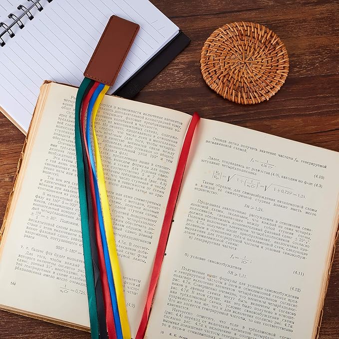 Outus 3 Pieces Bible Ribbon Bookmark Markers Artificial Leather Bookmark with Ribbons for Books Office(Classic,Yellow,Blue,Red,Green)