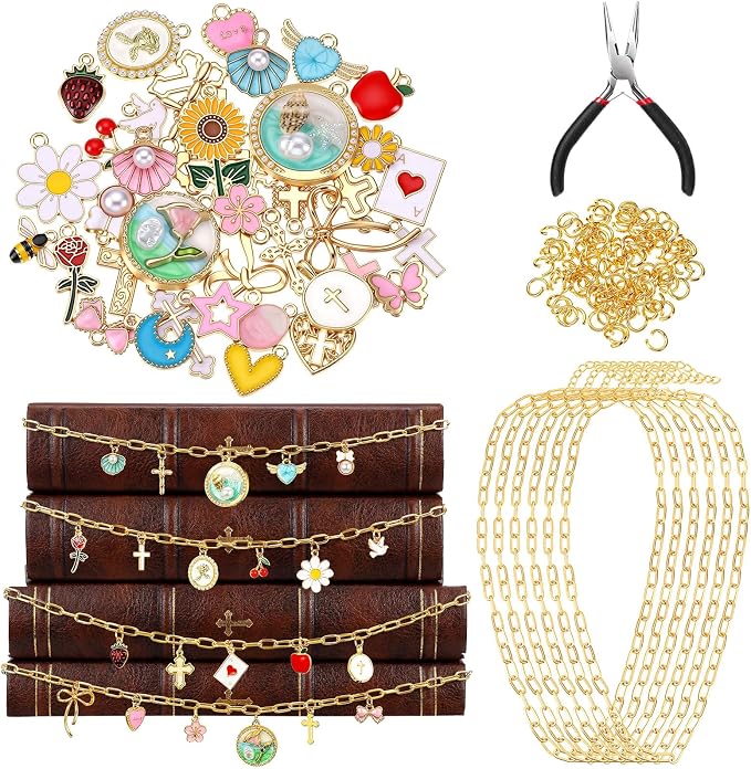 124 Pcs Bible Chain Bookmarks Making Kit, Metal Charm Bookmark DIY, Christian Scripture Accessory Faith Gift, Jewelry Bible Religious Decor for Study DIY Craft Supplies (Fancy)