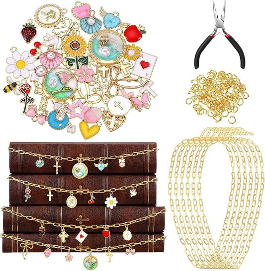 124 Pcs Bible Chain Bookmarks Making Kit, Metal Charm Bookmark DIY, Christian Scripture Accessory Faith Gift, Jewelry Bible Religious Decor for Study DIY Craft Supplies (Fancy)