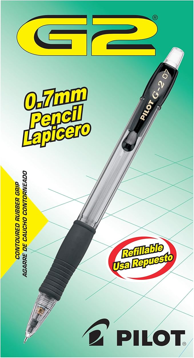PILOT, G2 Mechanical Pencils, 0.7mm HB Lead, Black Accents, 12 Count (Pack of 12)
