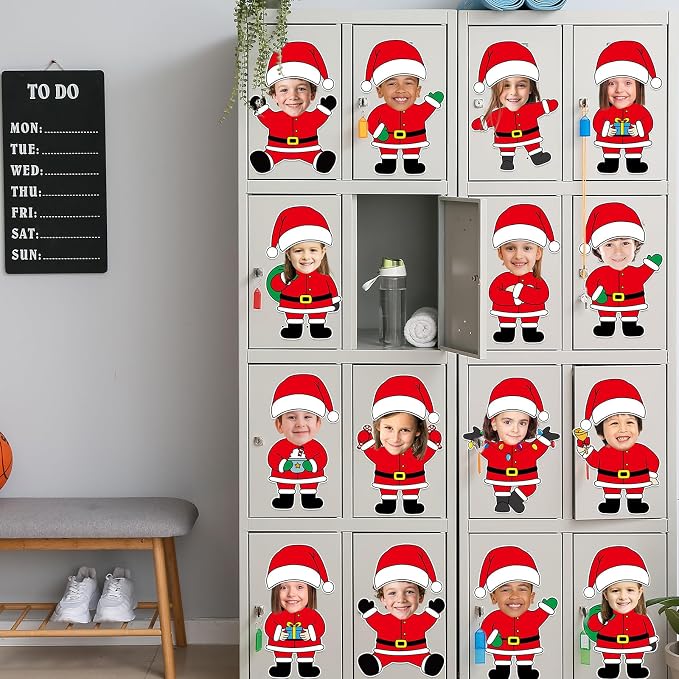 60pcs Christmas Theme Cutouts Santa Claus Bulletin Board Decorations Xmas Santa Claus Paper Cut-Outs Classroom Decor for Xmas Classroom DIY Craft Photo Wall Door Christmas Winter Party Supplies