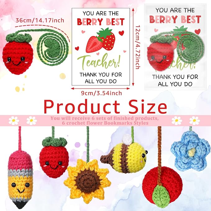 Gueevin 6 Sets Graduation Gifts for Teacher, Teachers Crochet Bookmarks Thank You Gifts for Women Crochet Bookmarks with Cards and OPP Bags for Graduation End of Year Supplies