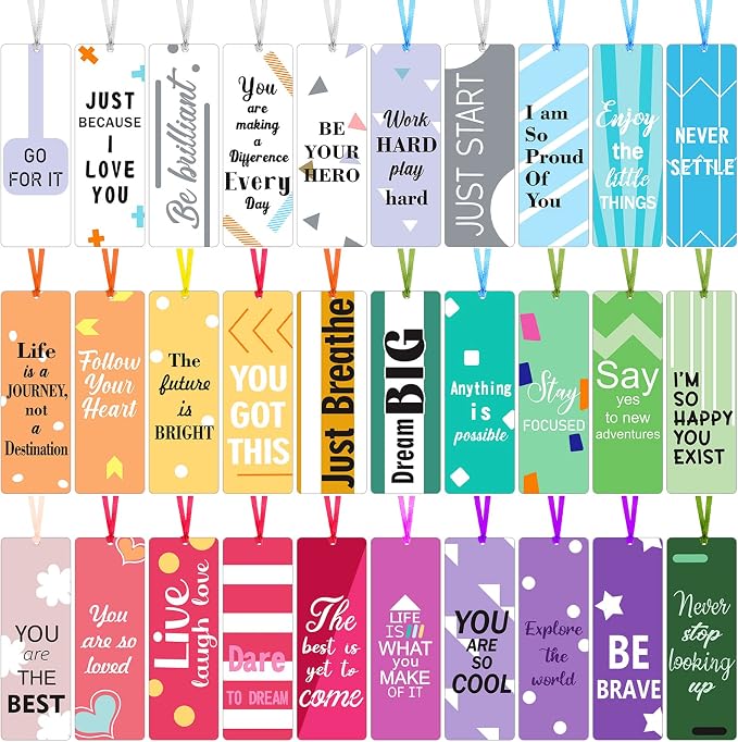 Chinco 60 Pieces Inspirational Bookmarks for Students Motivational Quote Bookmarks Double Sided Positive Affirmation Book Marks for Reading Kids Teens, Classroom Stationary Christmas Party Gifts
