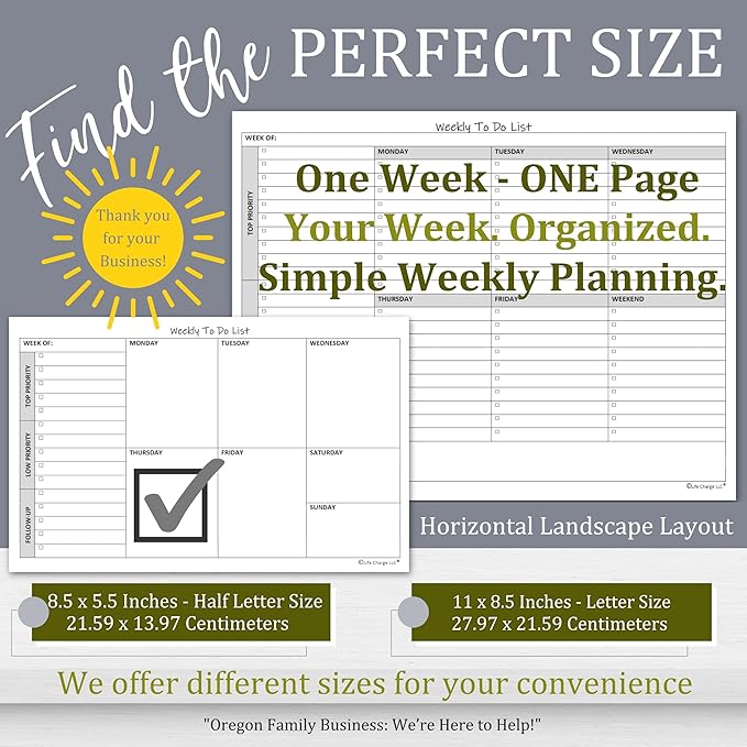 Weekly TO DO List Notepads (2 Pack, 50 Pages Each) Task Pad Planner w/ Daily Checklist, Priority ToDo & Note Sections. Desk Notebook Pad to Organize Office. 8.5 X 5.5, A5 Sheets. Made in the USA.