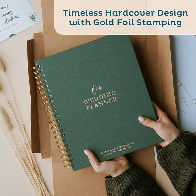 Timeless Premium Linen Wedding Planner Book and Organizer – Wedding Planning Book, Comprehensive Keepsake & Countdown Binder, Perfect Engagement Gift for Women, 11" x 9" (Rose)