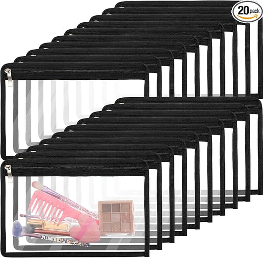 20 Pcs Large Clear Zipper Pouches Pencil Pouches PVC Makeup Pouch Envelopes Folder Storage Multi Purpose Pouch Document File Organization Bags, Office Supplies (Black Edging, 11.4 x 7.5 Inches)