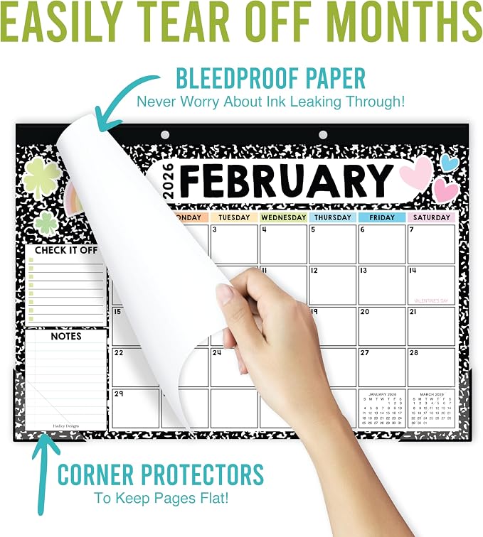 Hadley Designs Large Teacher Desk Calendar 2026-2027 - Desktop Calendar 2026, 18-Month Desk Calendars for Home, Office & Classroom, Cute Classroom Must Haves, Teacher Appreciation Gifts