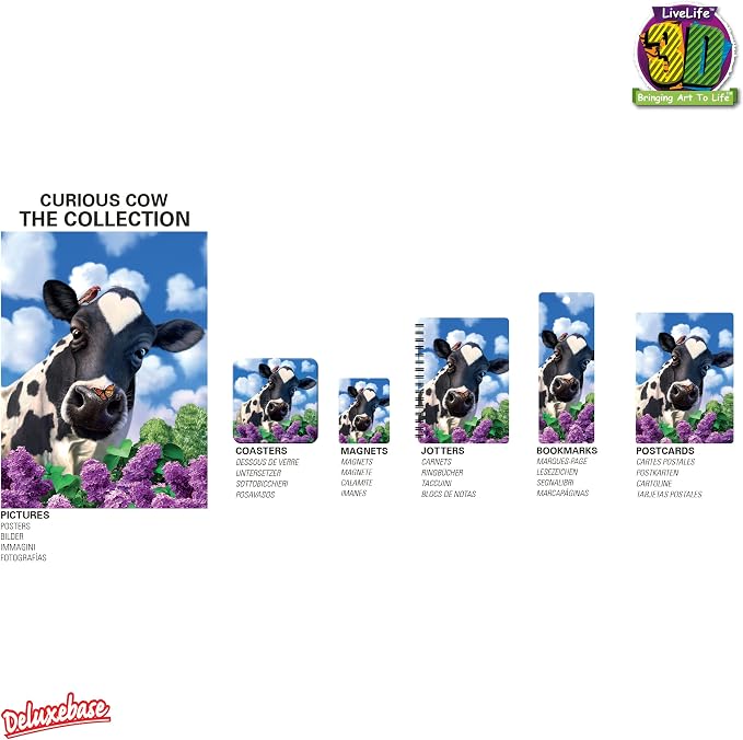 3D LiveLife Bookmark - Curious Cow from Deluxebase. Cute Lenticular Cow Page Marker. Animal Themed Accessories for Book Lovers. Small Gifts for Men, Women, Writers and Teachers.
