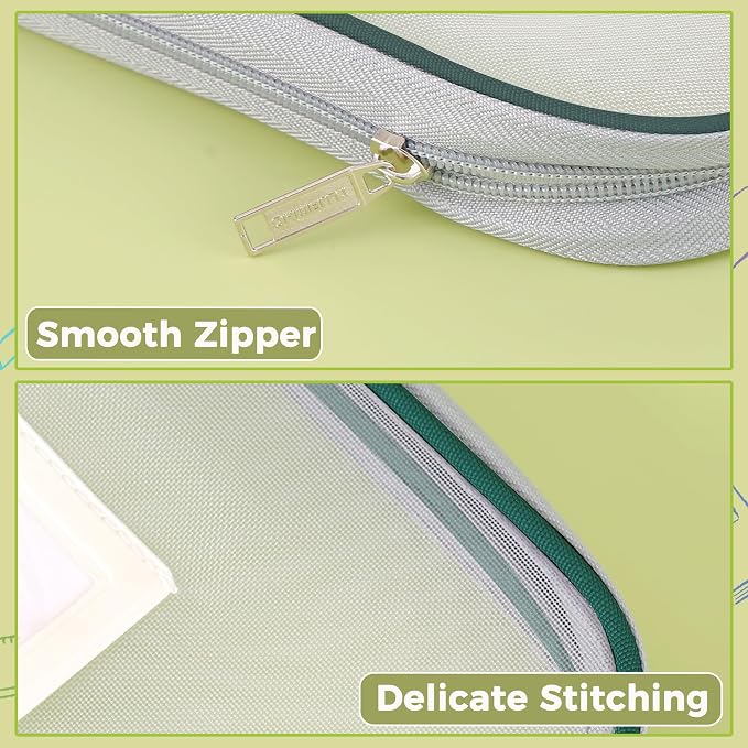 Pendancy Mesh Zipper Pouch 14.8x10.8 in Transparent Lightweight Nylon File Folders, A4 Size Multi-Layer Subject Document Organizer Accessories Storage Bag for Office and School Supplies(Green)