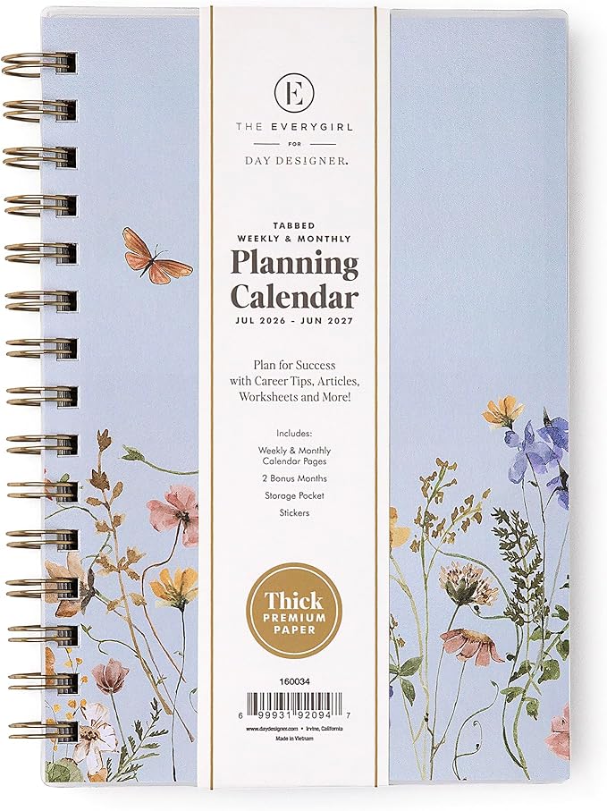 Blue Sky The Everygirl 2026-2027 Weekly and Monthly Academic Year Planner Calendar, July 2026 - June 2027, 5" x 8", Flexible Cover, Wirebound, Laminated Tabs, Storage Pocket, Includes Stickers, Stratford Coastal