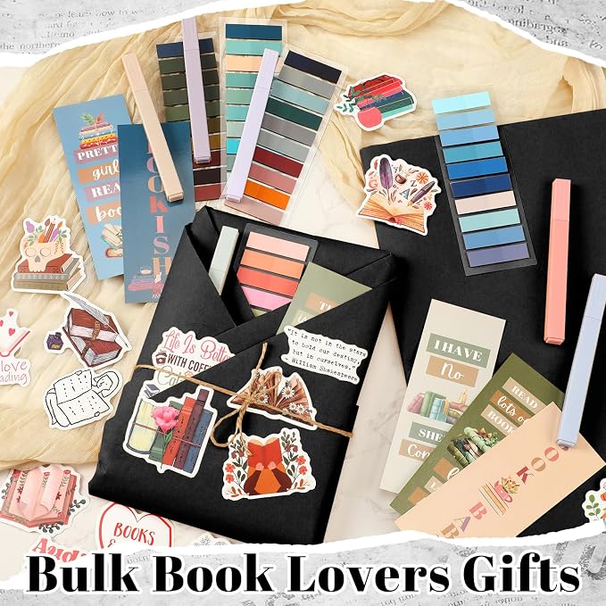 Resurhang 8 Set Blind Date with a Book Gift Box Supplies Kits Librarian Gift Excluding Books Bookish Club Gifts Bulk for Women Lovers Bookish Readers Gifts for Teachers Friends Men (Black)