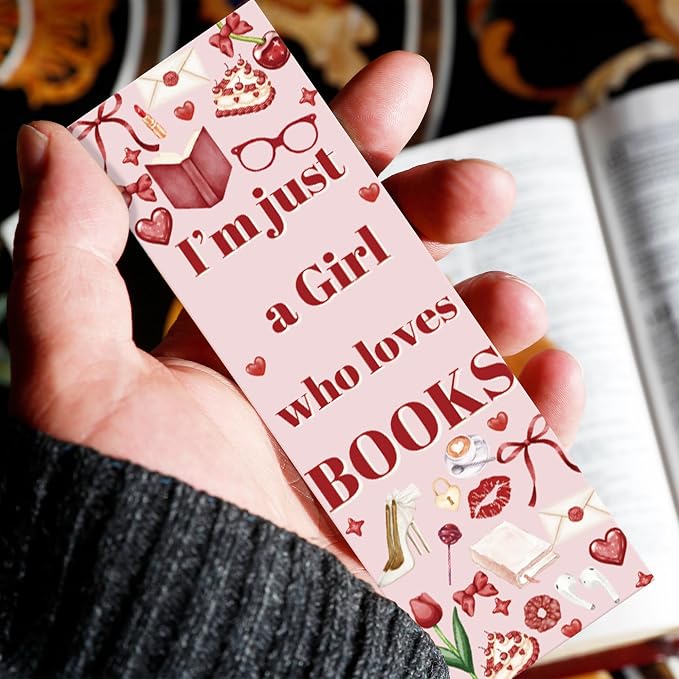Coquette Aesthetic Bookmarks, 60 Pcs Vintage Cute Paper Book Marks Gifts(6 × 2 in), Pink Bow & Cherry Designs, Double-Sided Glitter-Laminate Reading Accessories for Women and Book Lovers