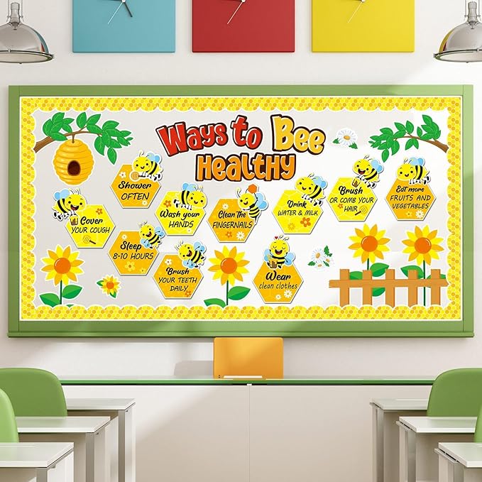 Ways to Bee Healthy Bulletin Board for Classroom Decoration Summer Bee Classroom Decoration Healthy Paper Cutouts Summer Healthy Habits Bulletin Board Decorations for School Wall Decor Supplies