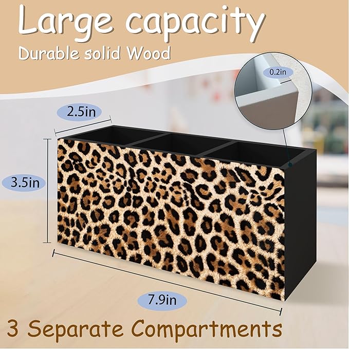 Leopard Print Pen Pencil Holder Organizer for Desk, Leopard Print Room Decor, Preppy Cheetah Kitchen Cooking Brush Makeup Utensil Holder (Black)