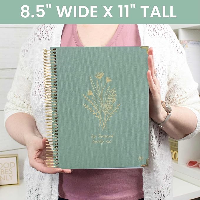 bloom daily planners HARDCOVER 2026 Planner for Women (January to December) - 8.5” x 11” Weekly & Monthly Dated Agenda Organizer Book with Stickers & Tabs - Green Linen