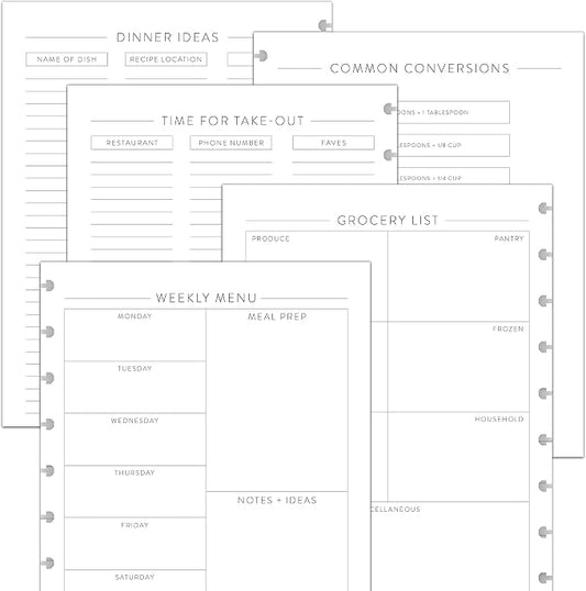 BetterNote Meal Plan Refill Pages for Discbound Planners, Fits Levenger Circa, TUL, Happy Planner, Staples ARC, Menu, Grocery List (6 months, 9-Disc, 7"x9.25")